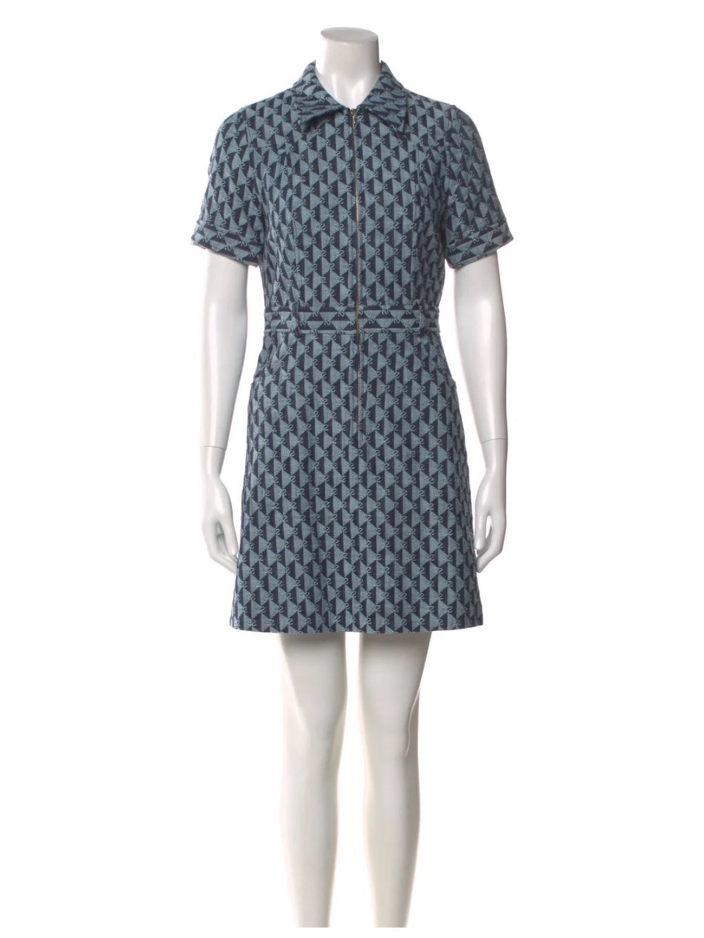 Sandro Blue Geometric Short-Sleeve Mini Dress